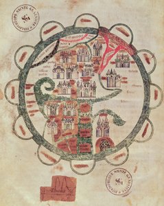 Ms 782 f.374v Mapa del mundo con Jerusalén en el centro, de 